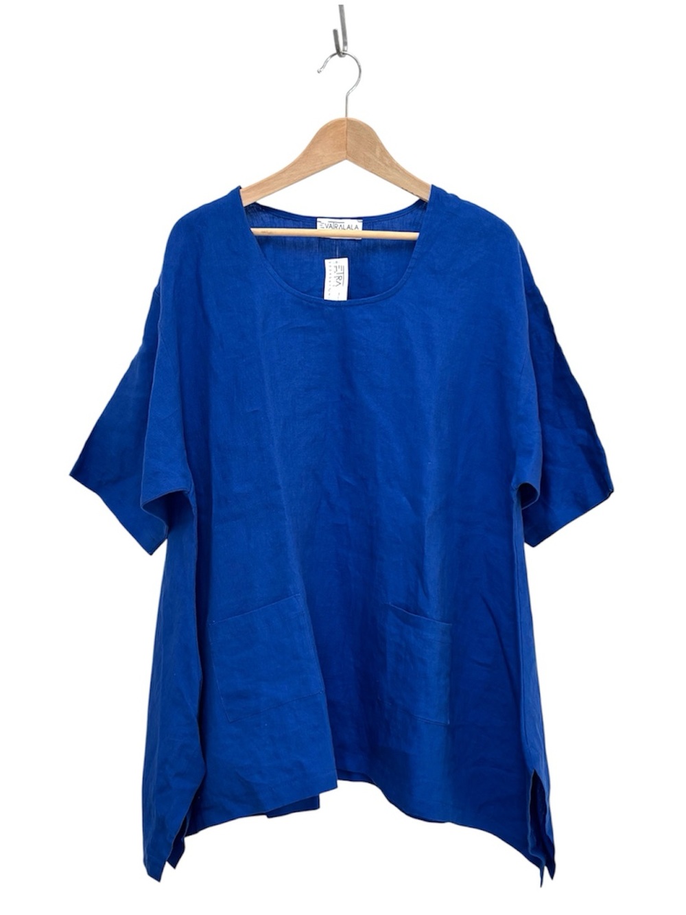 Eva Tralala Rene Linen Tunic Royal Cobalt Blue Lagenlook Coastal One Size New